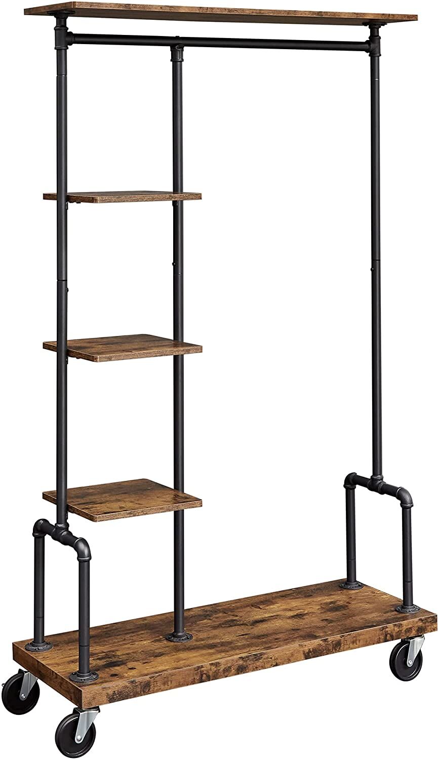 Clothing Garment Rack on Wheels with 5-Tier, Industrial Pipe Style, Rustic Brown Clothing Garment Rack on Wheels with 5-Tier, Industrial Pipe Style, Rustic Brown