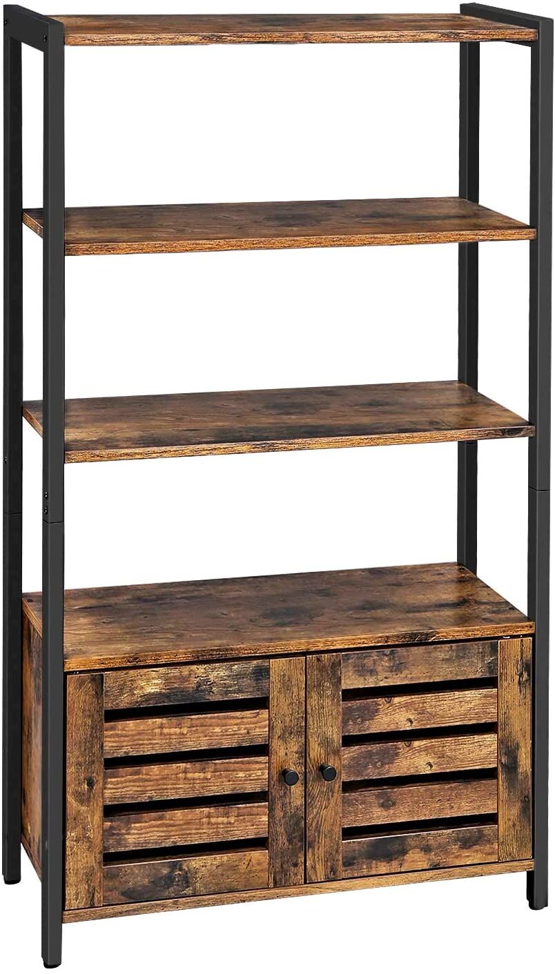 Floor-Standing Storage Cabinet and Cupboard with 2 Louvred Doors and 3 Shelves, Rustic Brown Floor-Standing Storage Cabinet and Cupboard with 2 Louvred Doors and 3 Shelves, Rustic Brown