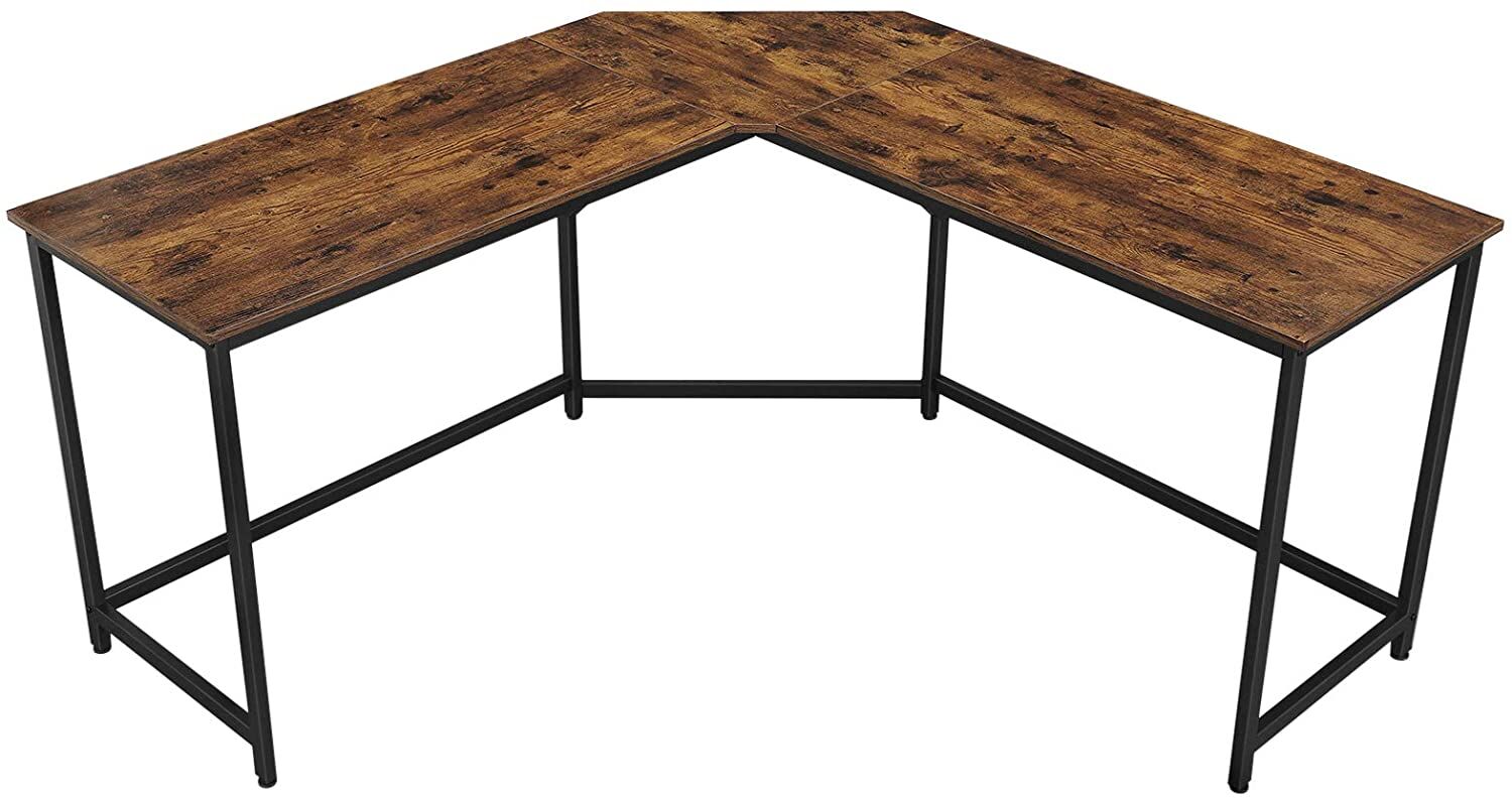 L-Shaped Computer Desk, Rustic Brown and Black L-Shaped Computer Desk, Rustic Brown and Black