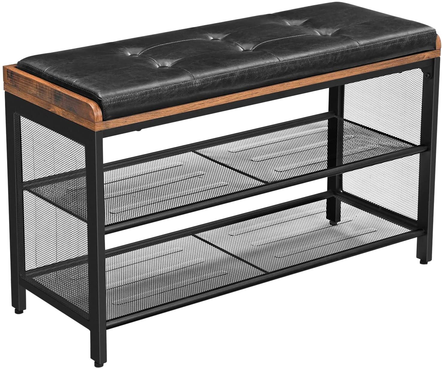 Shoe Bench with Mesh Shelf and Faux Leather Vintage Brown Black 80 x 30 x 48 cm Shoe Bench with Mesh Shelf and Faux Leather Vintage Brown Black 80 x 30 x 48 cm