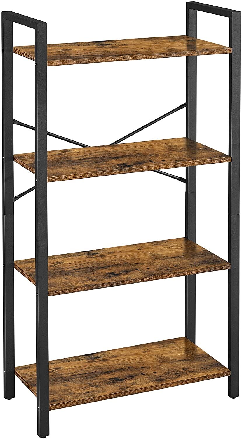 4-Tier Storage Rack with Steel Frame, 120 cm High, Rustic Brown and Black 4-Tier Storage Rack with Steel Frame, 120 cm High, Rustic Brown and Black