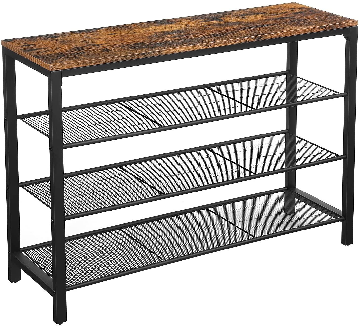 Shoe Rack with 3 Mesh Shelves Rustic Brown and Black Shoe Rack with 3 Mesh Shelves Rustic Brown and Black