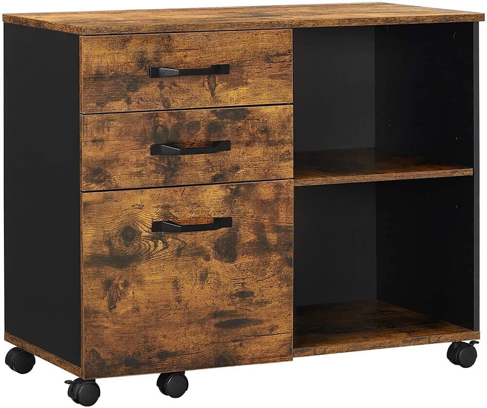 3-Drawer File Cabinet with Open Compartments for A4 Rustic Brown and Black 3-Drawer File Cabinet with Open Compartments for A4 Rustic Brown and Black