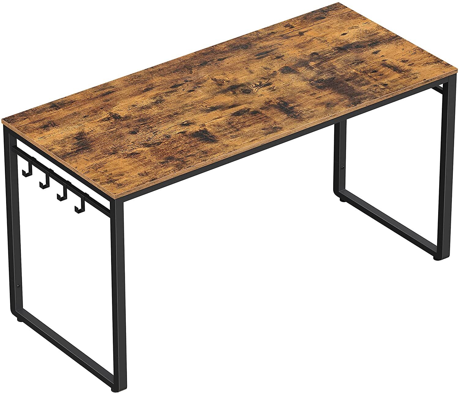 Home Office Desk with 8 Hooks 140 x 60 x 75 cm Rustic Brown and Black Home Office Desk with 8 Hooks 140 x 60 x 75 cm Rustic Brown and Black