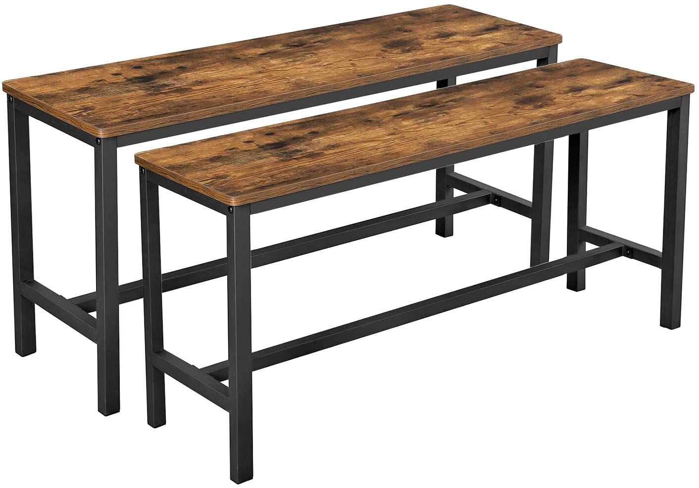 Set of 2 Table Benches Industrial Style Durable Metal Frame 108 x 32.5 x 50 cm Rustic Brown Set of 2 Table Benches Industrial Style Durable Metal Frame 108 x 32.5 x 50 cm Rustic Brown