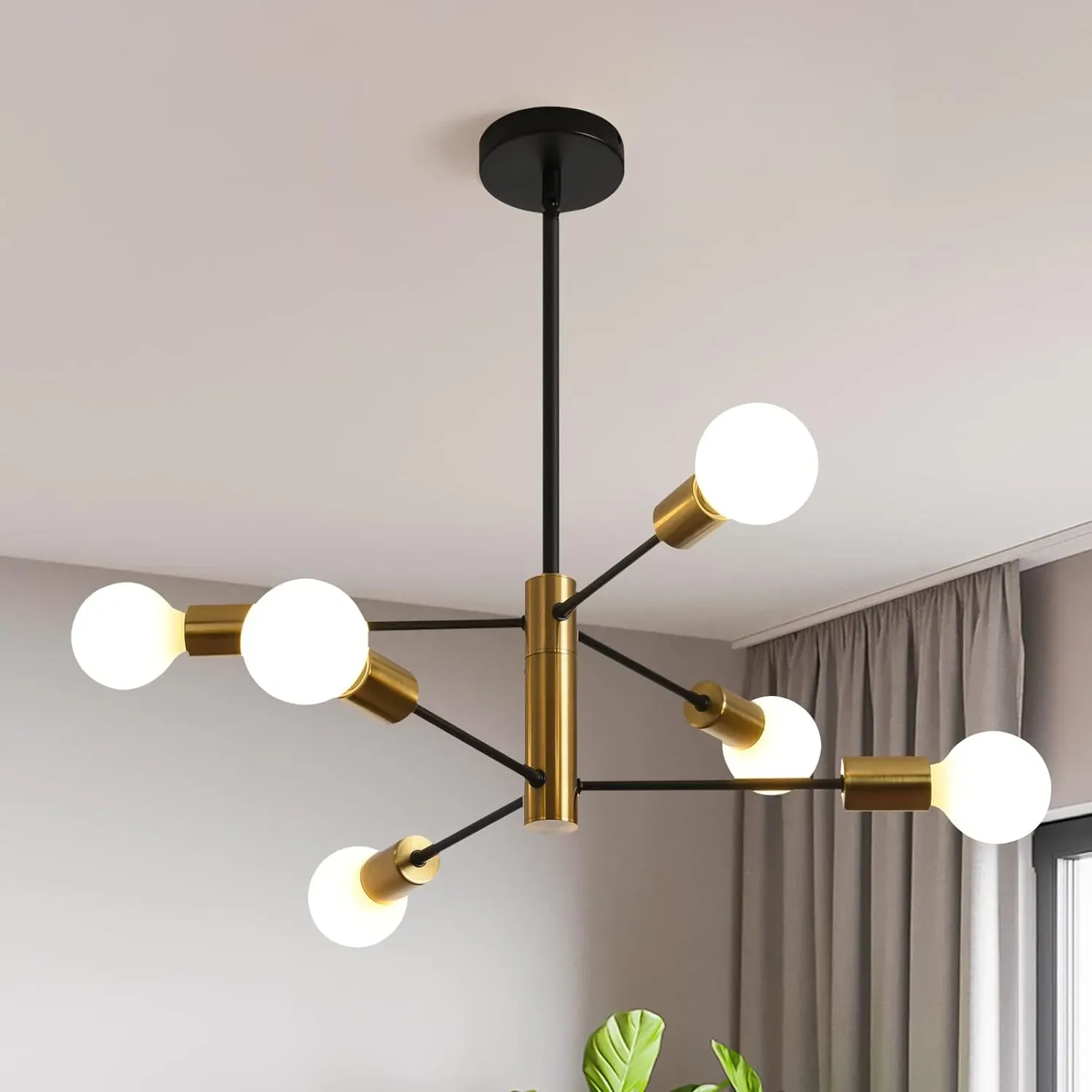 Sputnik Chandelier Modern Industrial, 6-Light , Black & Gold Sputnik Chandelier Modern Industrial, 6-Light , Black & Gold