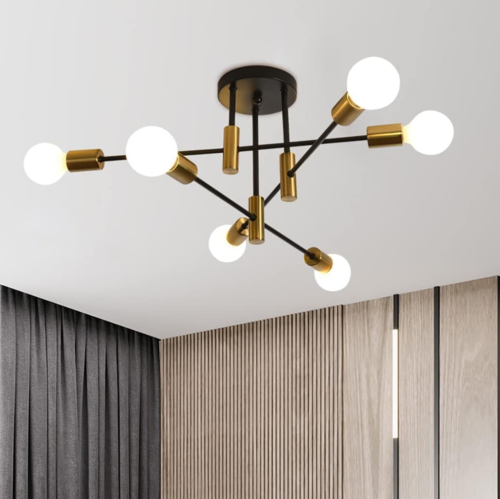 Mid Century Chandelier Modern, 6-Light , Black & Gold Mid Century Chandelier Modern, 6-Light , Black & Gold