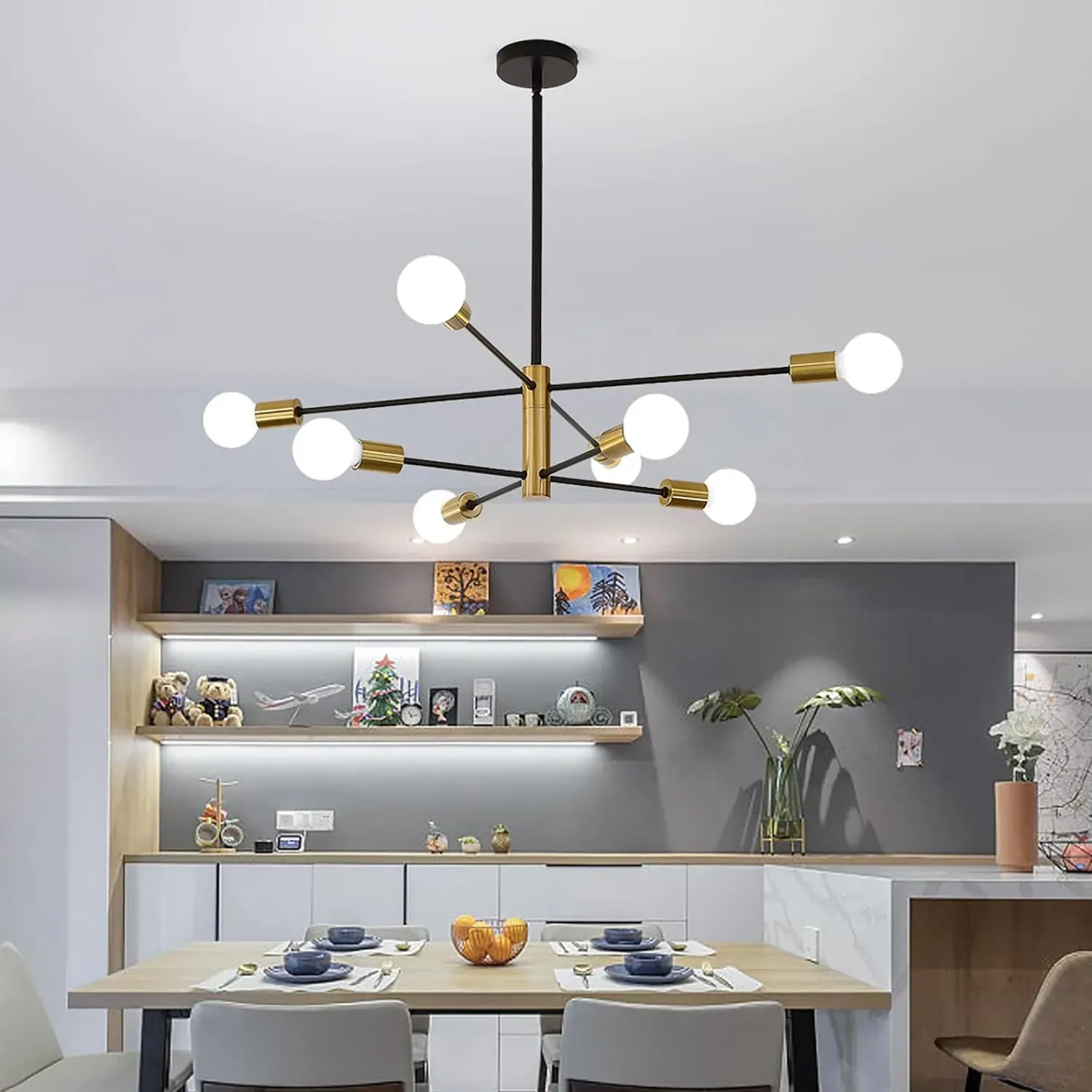 Sputnik Chandelier Modern Industrial, 8-Light , Black & Gold Sputnik Chandelier Modern Industrial, 8-Light , Black & Gold