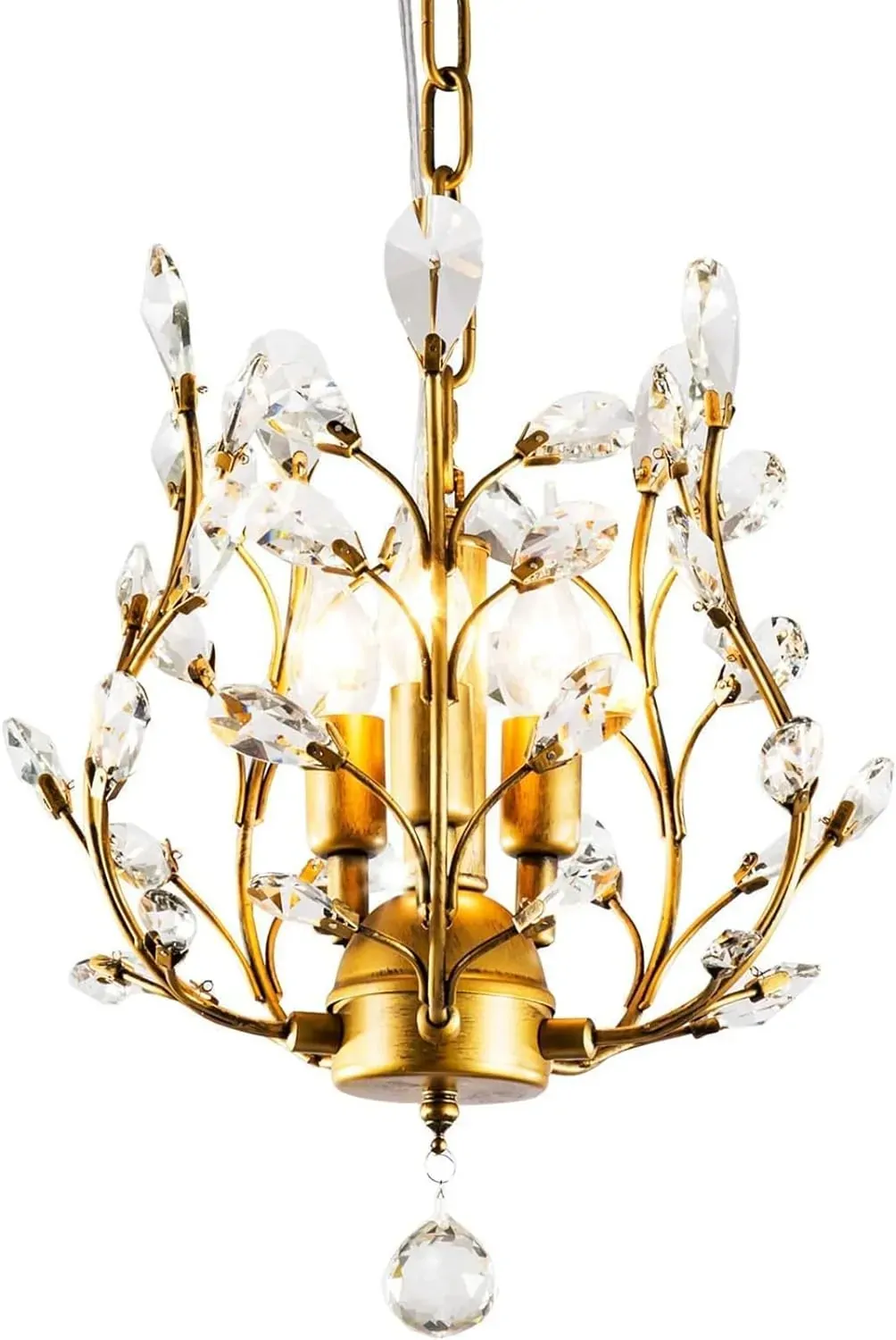 Crystal Chandelier Vintage, 3 Lights, Gold Crystal Chandelier Vintage, 3 Lights, Gold