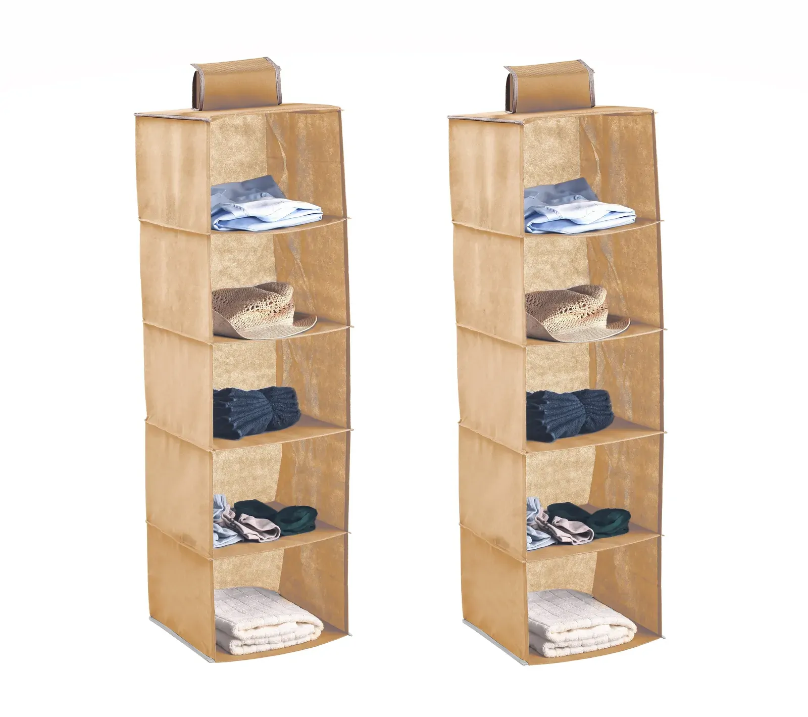 2 Pack 5-Tier Shelf Hanging Closet Organizer and Storage for Clothes (Beige) 2 Pack 5-Tier Shelf Hanging Closet Organizer and Storage for Clothes (Beige)