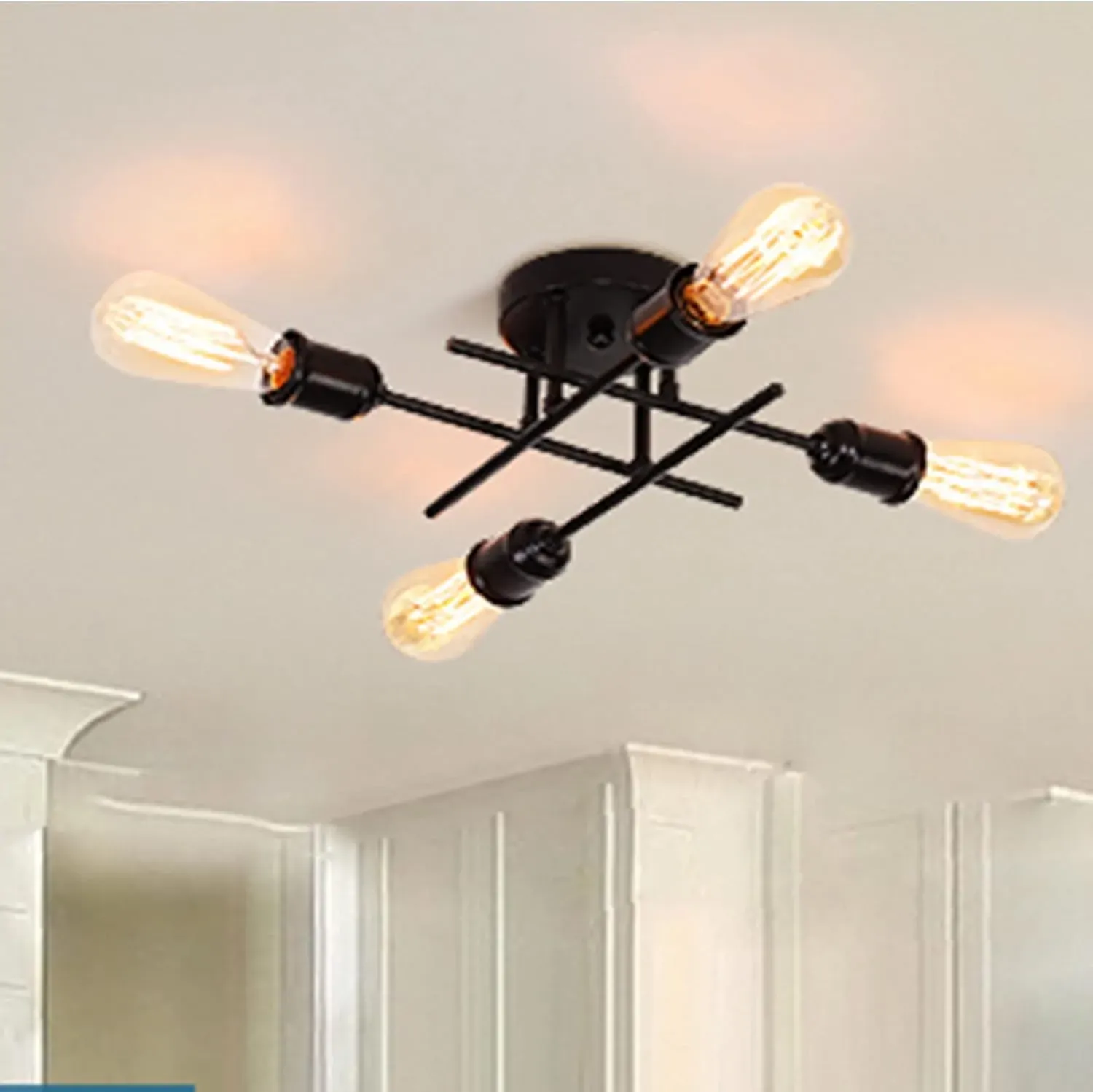 Industrial Semi Flush Mount Chandelier, Black Industrial Semi Flush Mount Chandelier, Black
