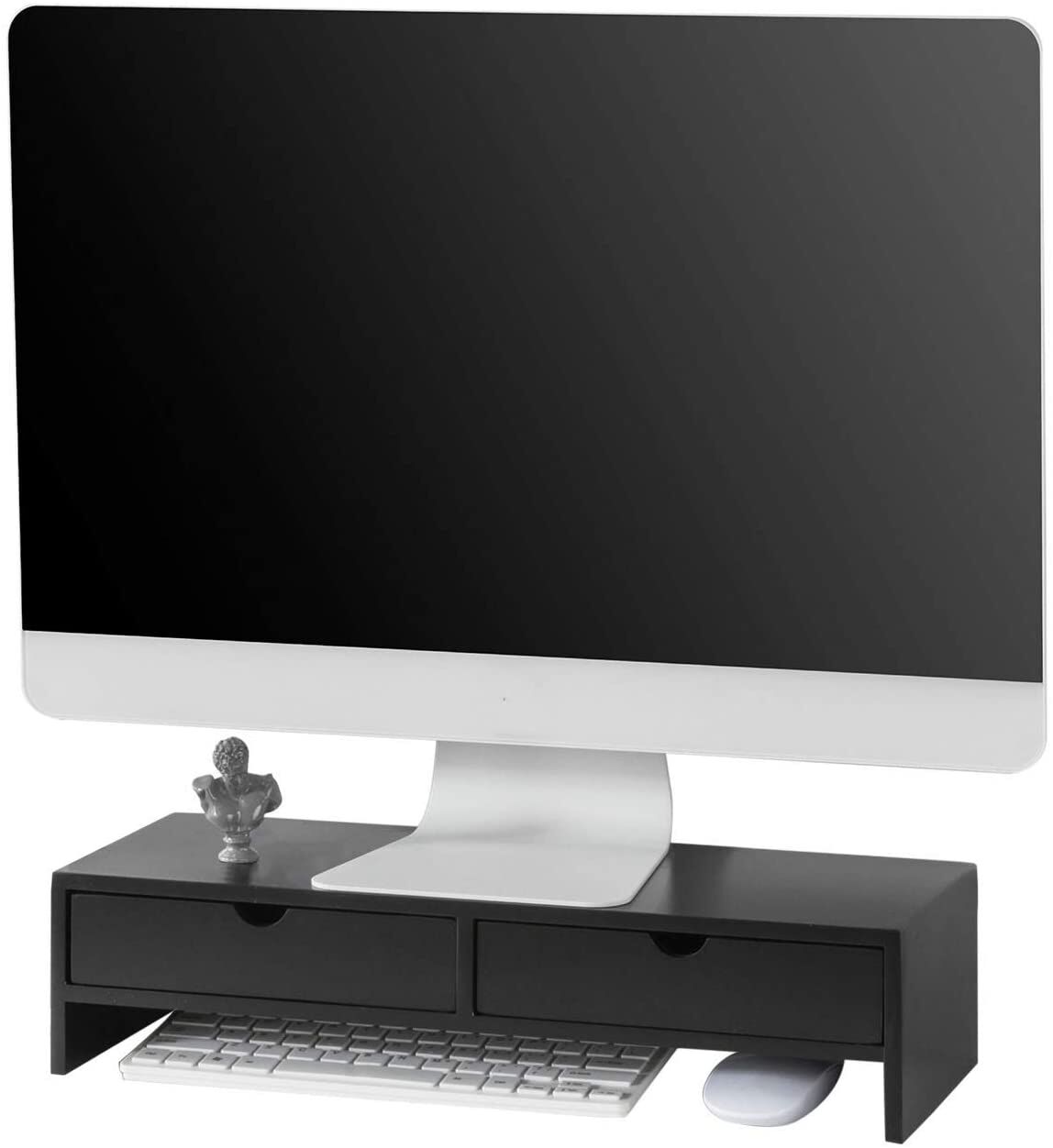 Black Monitor Stand Desk Organizer with 2 Drawers Black Monitor Stand Desk Organizer with 2 Drawers