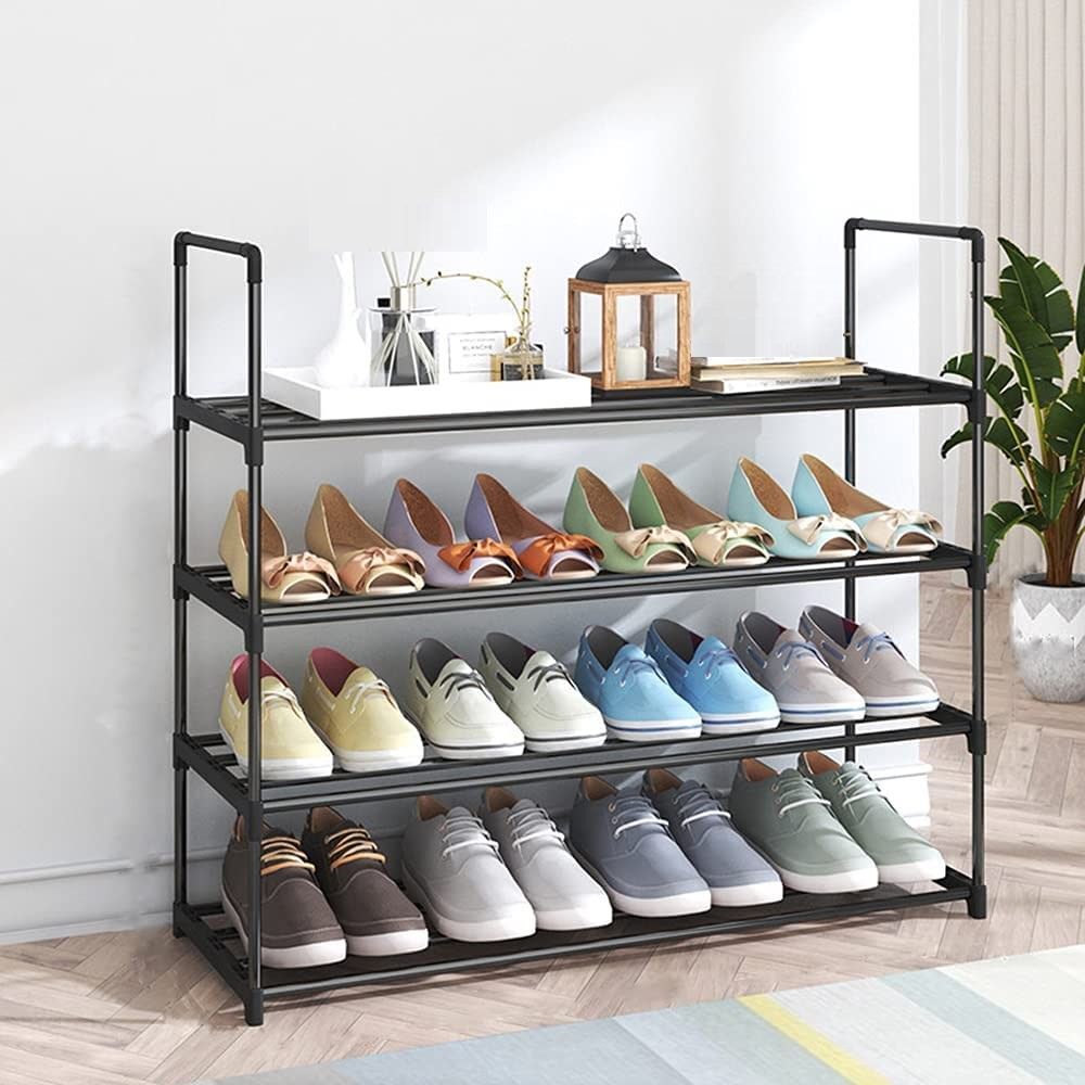 4-Tier Stainless Steel Shoe Rack Storage Organizer to Hold up to 20 Pairs of Shoes (80cm, Black) 4-Tier Stainless Steel Shoe Rack Storage Organizer to Hold up to 20 Pairs of Shoes (80cm, Black)