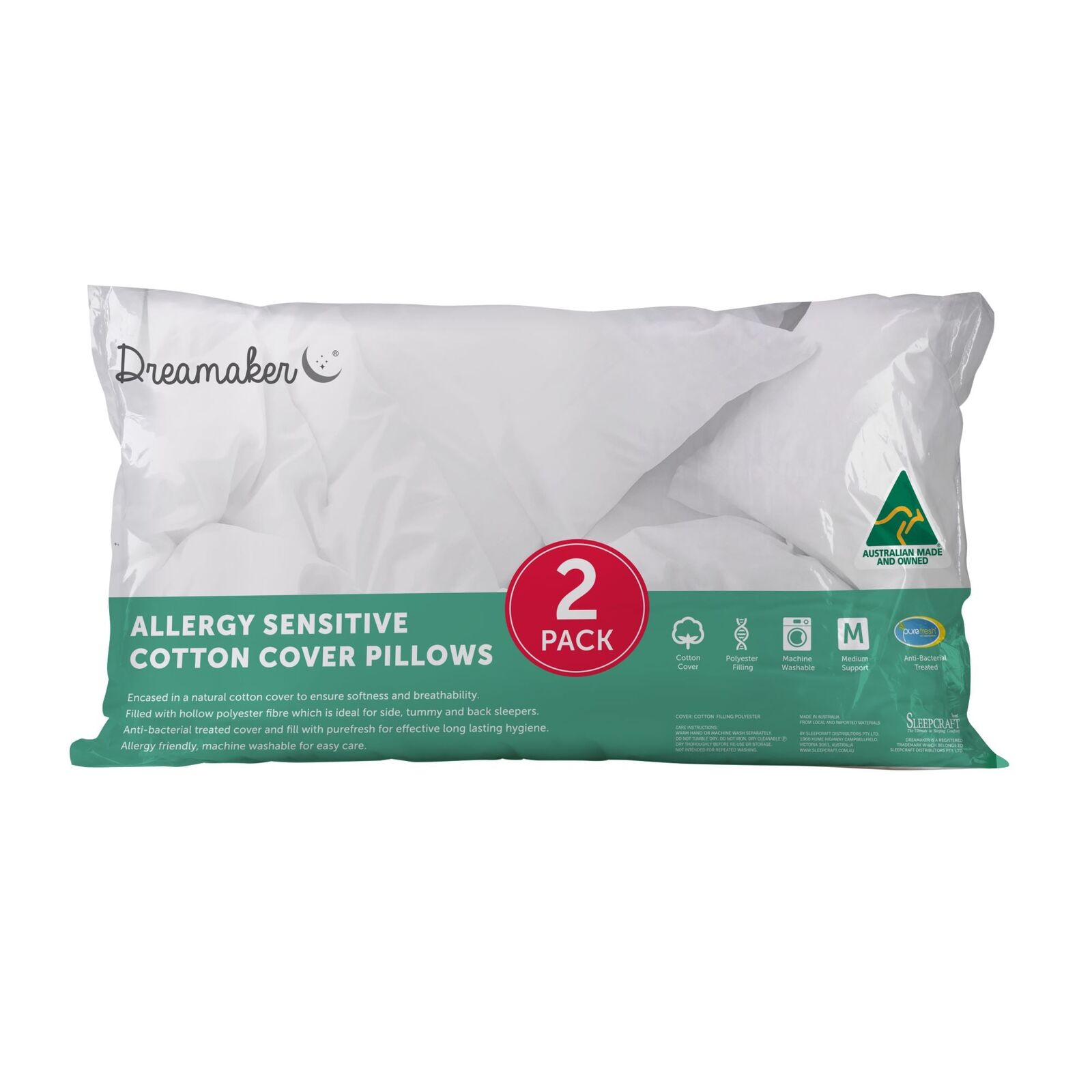 Dreamaker Allergy Sensitive Cotton Cover Pillow 2 Pack Dreamaker Allergy Sensitive Cotton Cover Pillow 2 Pack