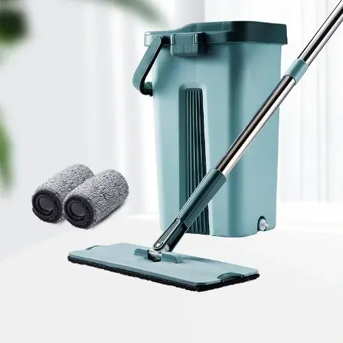 Wet Dry Flat Mop and Bucket Floor Cleaner Set with 2 Pads Wet Dry Flat Mop and Bucket Floor Cleaner Set with 2 Pads