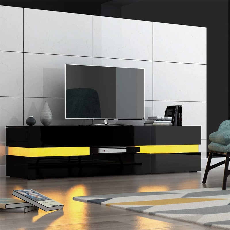 Thetford Modern High Gloss Front TV Entertainment Unit 177cm LED Storage Drawer - Black Thetford Modern High Gloss Front TV Entertainment Unit 177cm LED Storage Drawer - Black