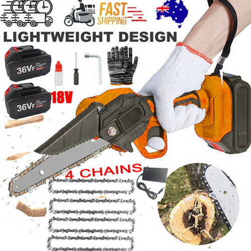 6" Mini Orange Cordless Electric Chainsaw 2X Battery-Powered Wood Cutter Rechargeable 6" Mini Orange Cordless Electric Chainsaw 2X Battery-Powered Wood Cutter Rechargeable