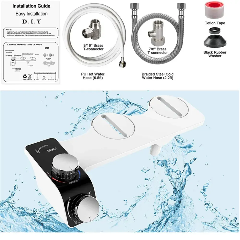Bidet Toilet Seat Dual Nozzles Self-Cleaning Wash Hot Cold Mixer Water Sprayer Bidet Toilet Seat Dual Nozzles Self-Cleaning Wash Hot Cold Mixer Water Sprayer