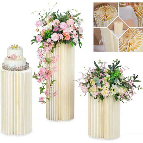 3 PCS Carboard Round Plinth Cylinder Pedestal Wedding Flower Display Stand 3 PCS Carboard Round Plinth Cylinder Pedestal Wedding Flower Display Stand