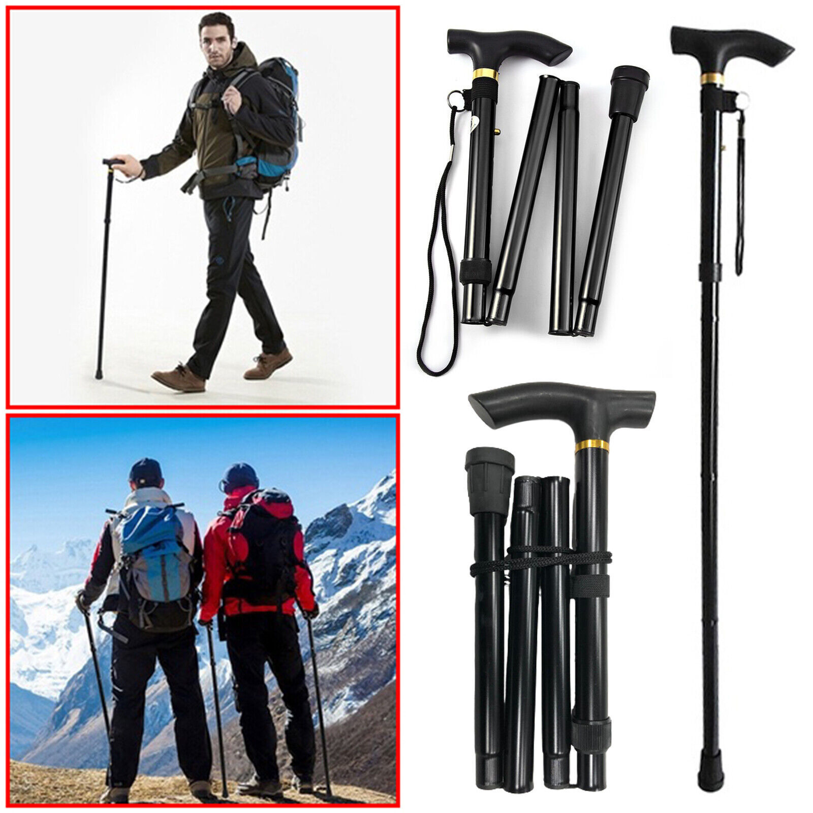 Adjustable Walking Stick Travel Retractable Hiking Folding Cane Metal Pole Adjustable Walking Stick Travel Retractable Hiking Folding Cane Metal Pole