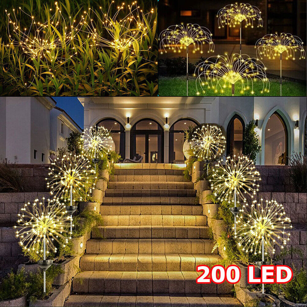 Warm White Fireworks 200 LEDS Fairy String Lights Starburst Solar Xmas Garden Night Lamp Hot NEW Warm White Fireworks 200 LEDS Fairy String Lights Starburst Solar Xmas Garden Night Lamp Hot NEW