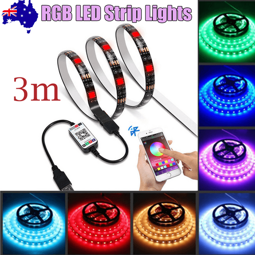 3M RGB LED Strip Lights IP65 Waterproof 5050 300LEDs 12V USB Bluetooth Gift 3M RGB LED Strip Lights IP65 Waterproof 5050 300LEDs 12V USB Bluetooth Gift