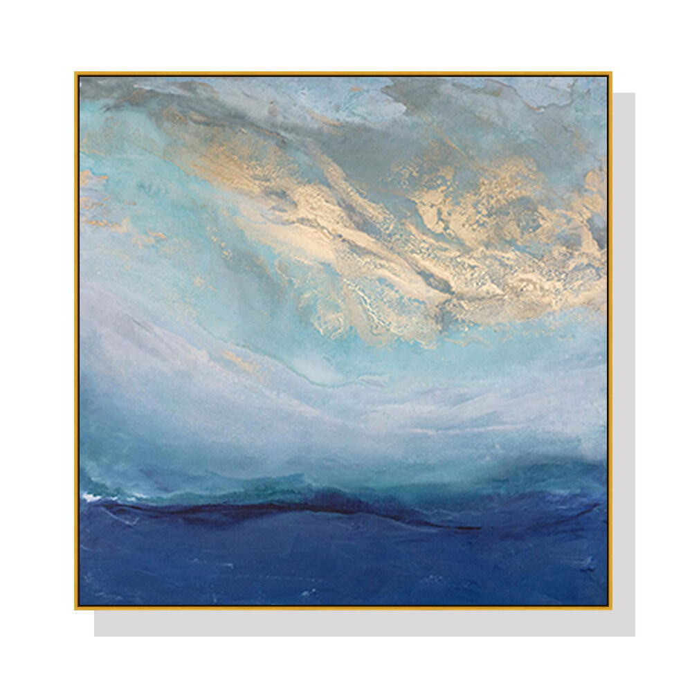 Wall Art 50cmx50cm Abstract gold blue square size Gold Frame Canvas Wall Art 50cmx50cm Abstract gold blue square size Gold Frame Canvas
