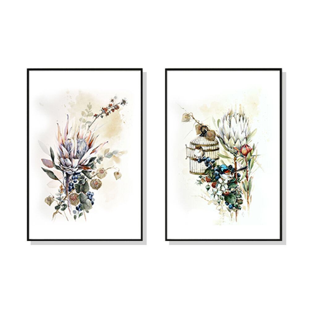 Wall Art 50cmx70cm Berries And Protea 2 Sets Black Frame Canvas Wall Art 50cmx70cm Berries And Protea 2 Sets Black Frame Canvas