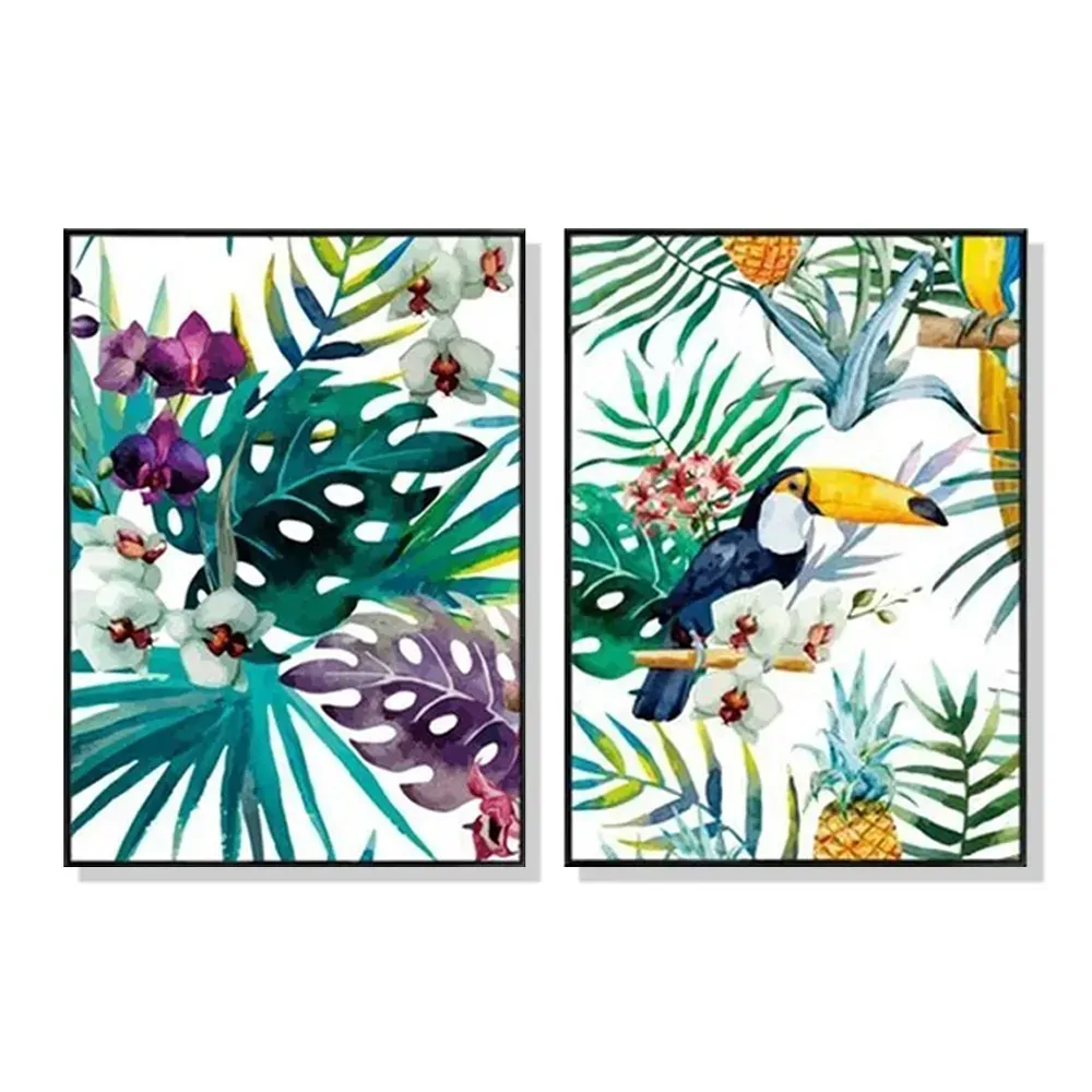 Wall Art 100cmx150cm Toucan and orchid 2 Sets Black Frame Canvas Wall Art 100cmx150cm Toucan and orchid 2 Sets Black Frame Canvas