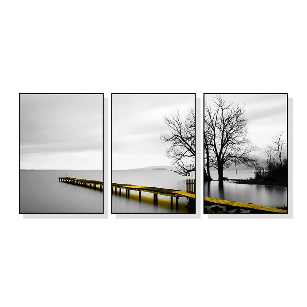 Wall Art 100cmx150cm Calm Lake Bridge Tree Scene 3 Sets Black Frame Canvas Wall Art 100cmx150cm Calm Lake Bridge Tree Scene 3 Sets Black Frame Canvas
