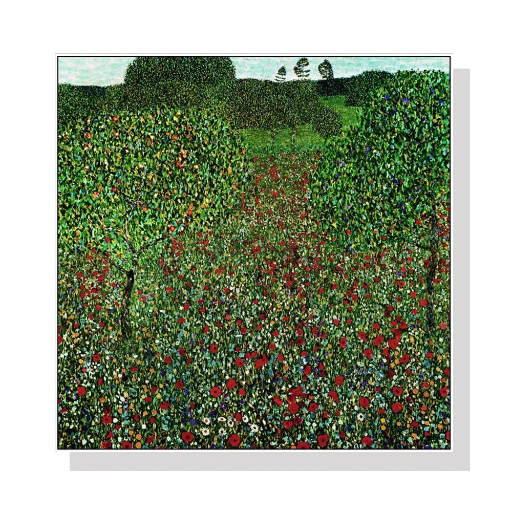 Wall Art 40cmx40cm Field of Poppies by Gustav Klimt White Frame Canvas Wall Art 40cmx40cm Field of Poppies by Gustav Klimt White Frame Canvas