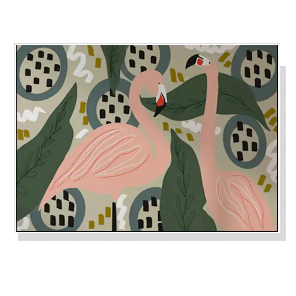 100cmx150cm Flamingo White Frame Canvas Wall Art 100cmx150cm Flamingo White Frame Canvas Wall Art