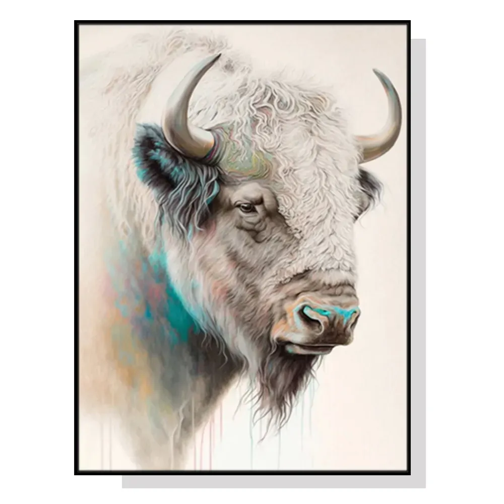 50cmx70cm Great White Buffalo Black Frame Canvas Wall Art 50cmx70cm Great White Buffalo Black Frame Canvas Wall Art