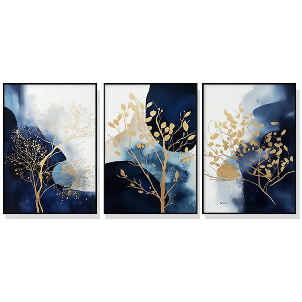 50cmx70cm Navy and Gold Watercolor Shapes 3 Sets Black Frame Canvas Wall Art 50cmx70cm Navy and Gold Watercolor Shapes 3 Sets Black Frame Canvas Wall Art
