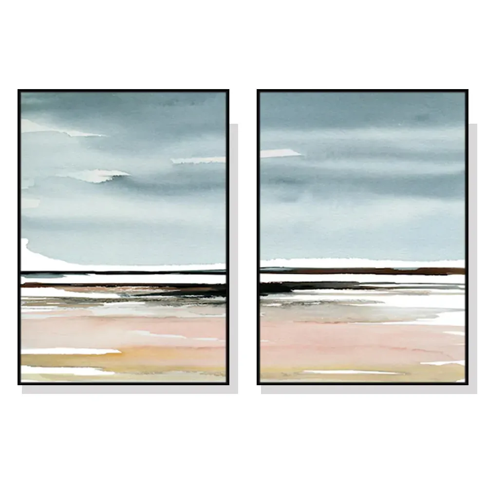 100cmx150cm Pink Beach Landscape 2 Sets Black Frame Canvas Wall Art 100cmx150cm Pink Beach Landscape 2 Sets Black Frame Canvas Wall Art
