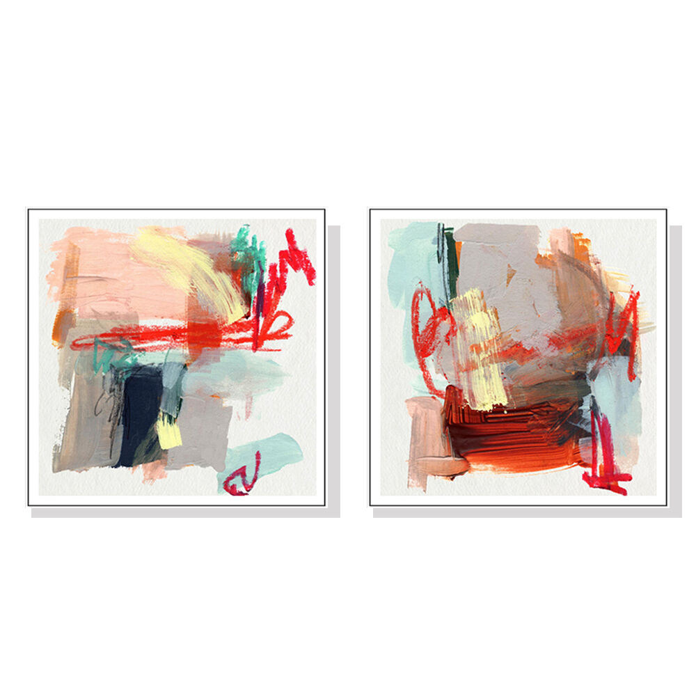 100cmx100cm Abstract Colourful Garden 2 Sets White Frame Canvas Wall Art 100cmx100cm Abstract Colourful Garden 2 Sets White Frame Canvas Wall Art