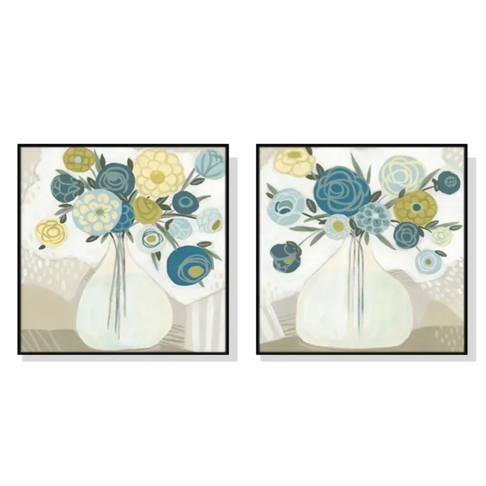 40cmx40cm Blue Bouquet 2 Sets Black Frame Canvas Wall Art 40cmx40cm Blue Bouquet 2 Sets Black Frame Canvas Wall Art