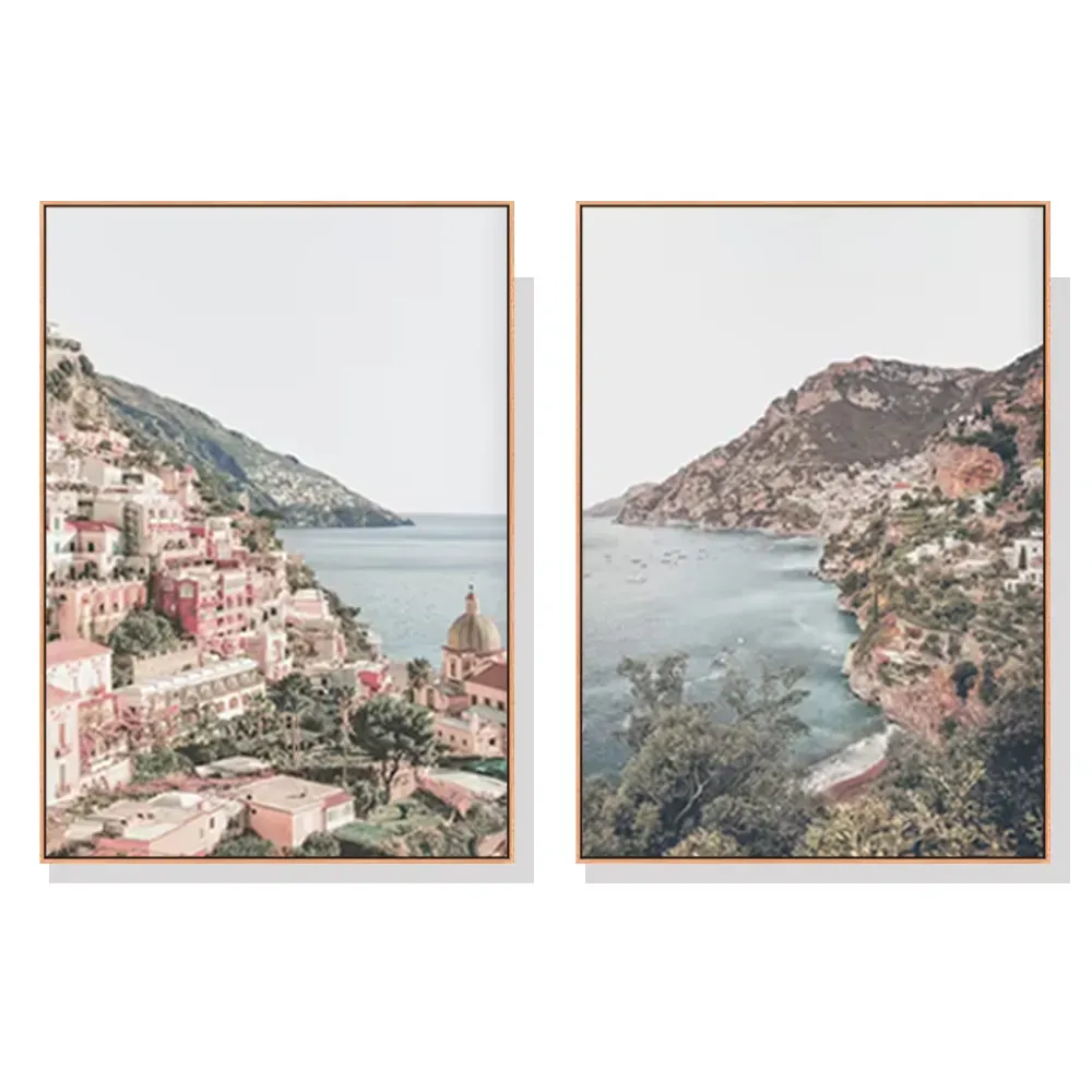 100cmx150cm Italy Positano 2 Sets Wood Frame Canvas Wall Art 100cmx150cm Italy Positano 2 Sets Wood Frame Canvas Wall Art