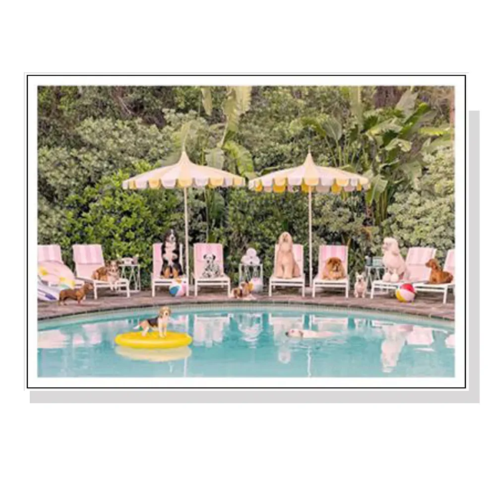 100cmx150cm Dogs at Beverley Hills Hotel White Frame Canvas Wall Art 100cmx150cm Dogs at Beverley Hills Hotel White Frame Canvas Wall Art