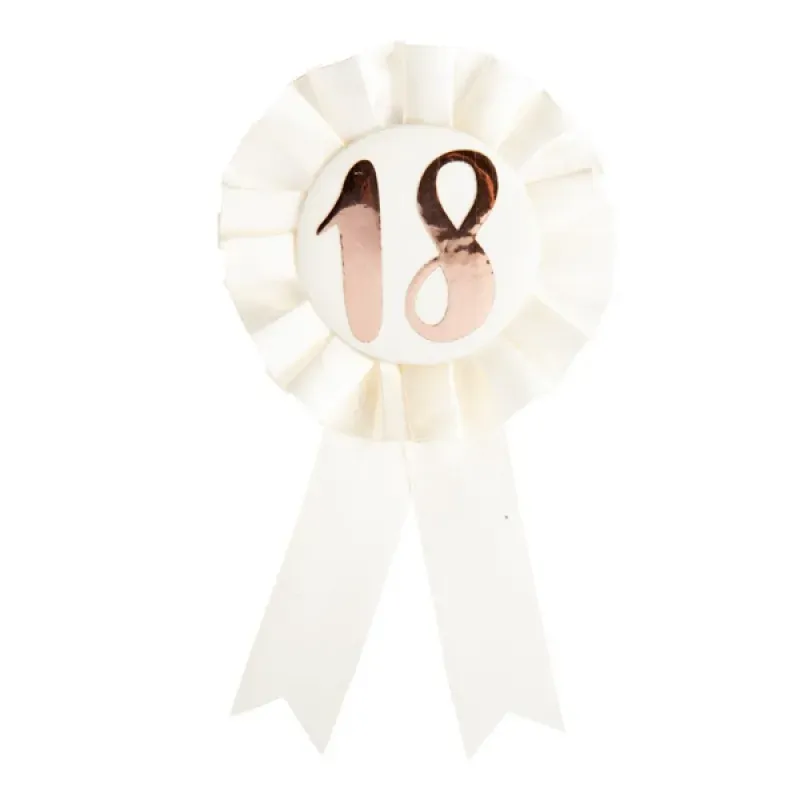 18th Birthday Rose Gold on White Rosette Badge 18th Birthday Rose Gold on White Rosette Badge