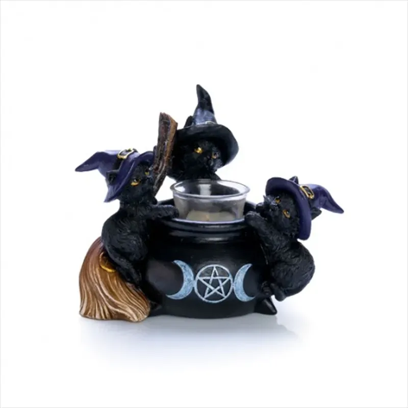 Black Cat Cauldron Tealight Holder Black Cat Cauldron Tealight Holder
