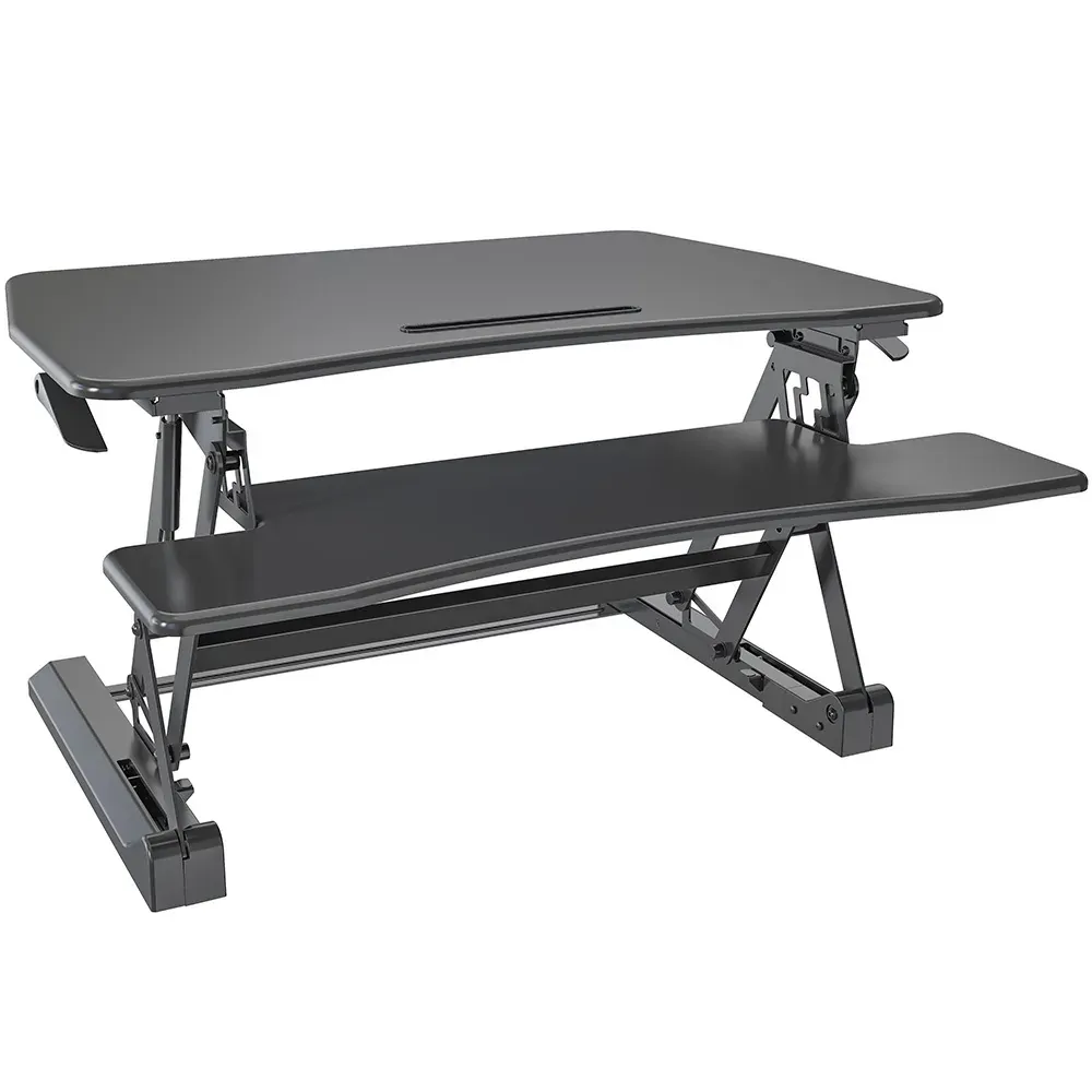 Fortia Desk Riser 90cm Wide Adjustable Sit to Stand for Dual Monitor, Keyboard, Laptop, Black Fortia Desk Riser 90cm Wide Adjustable Sit to Stand for Dual Monitor, Keyboard, Laptop, Black
