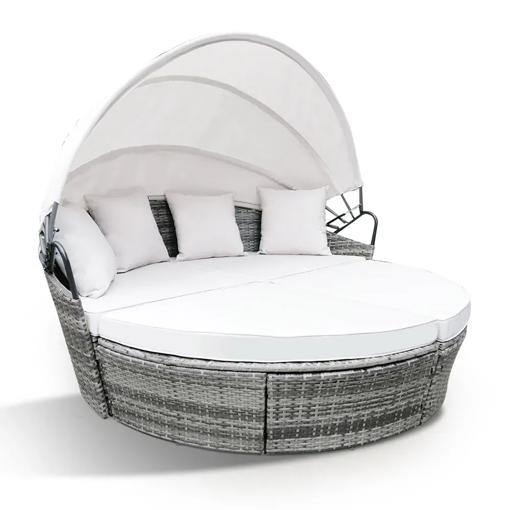 LONDON RATTAN 3PC Outdoor Daybed Patio Rattan Sofa Sun Lounge Furniture Grey Wicker Off White Canopy LONDON RATTAN 3PC Outdoor Daybed Patio Rattan Sofa Sun Lounge Furniture Grey Wicker Off White Canopy