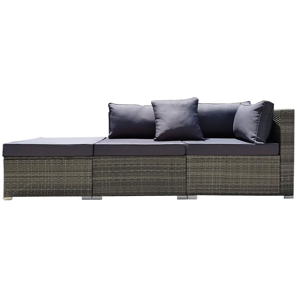 LONDON RATTAN 3 Seater Modular Outdoor Lounge Setting incl. Ottoman, Grey LONDON RATTAN 3 Seater Modular Outdoor Lounge Setting incl. Ottoman, Grey