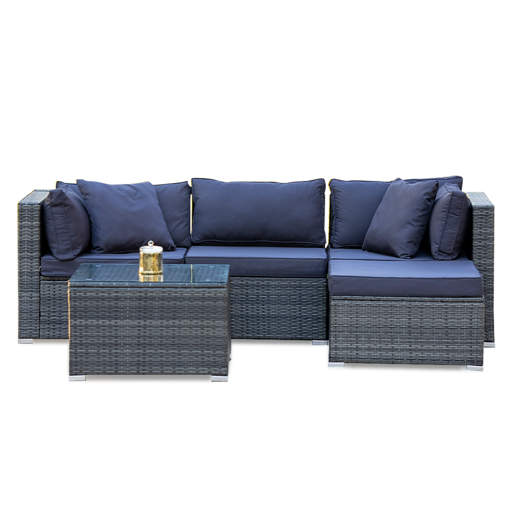 LONDON RATTAN 4 Seater Modular Outdoor Lounge Setting with Coffee Table, Ottoman, Grey LONDON RATTAN 4 Seater Modular Outdoor Lounge Setting with Coffee Table, Ottoman, Grey