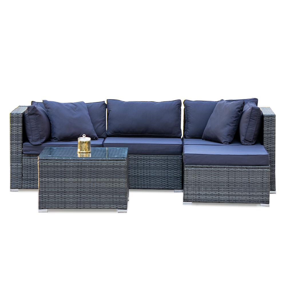 LONDON RATTAN 4 Seater Modular Outdoor Lounge Setting with Coffee Table, Ottoman, Grey LONDON RATTAN 4 Seater Modular Outdoor Lounge Setting with Coffee Table, Ottoman, Grey