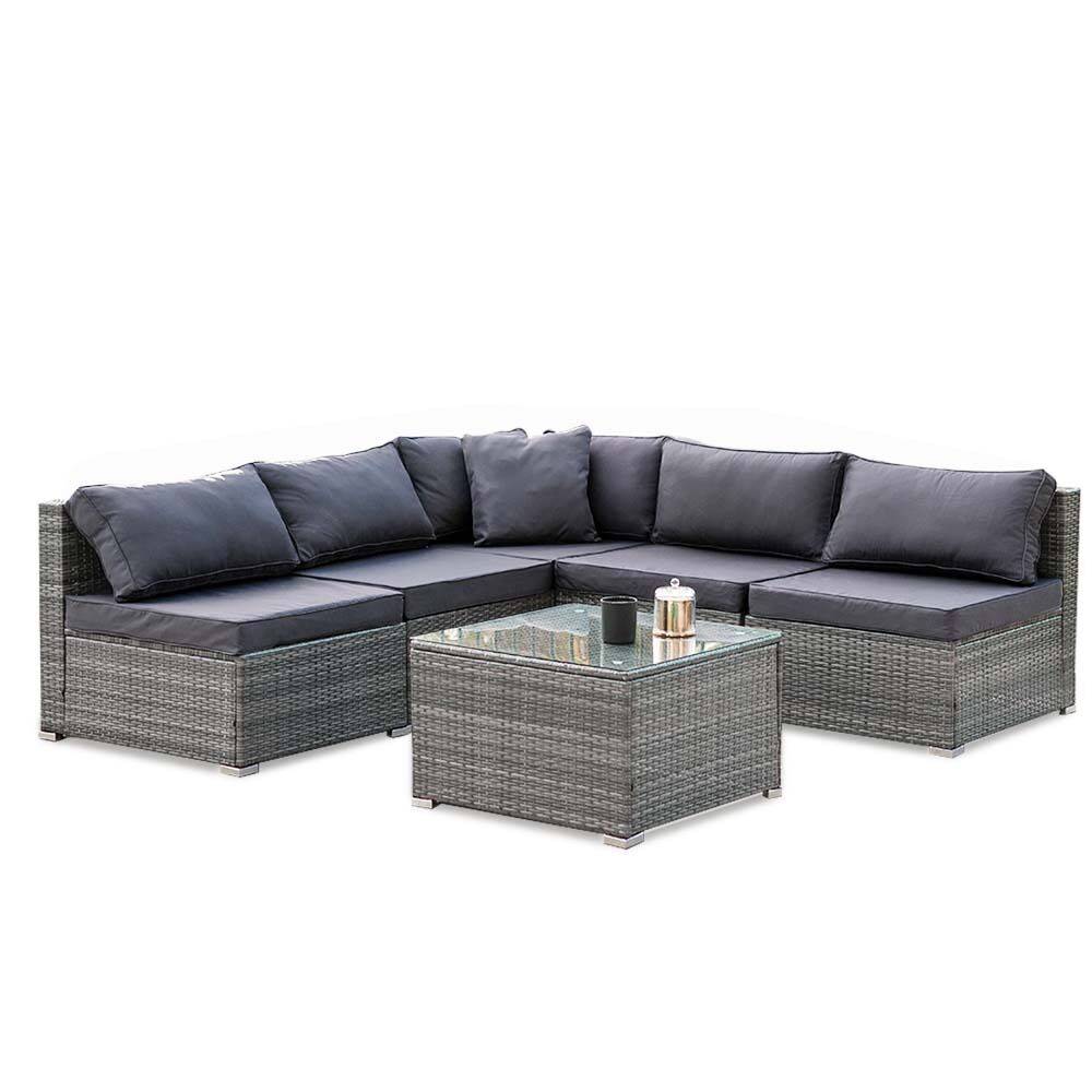 LONDON RATTAN 5 Seater Modular Outdoor Setting Lounge with Coffee Table, Grey LONDON RATTAN 5 Seater Modular Outdoor Setting Lounge with Coffee Table, Grey