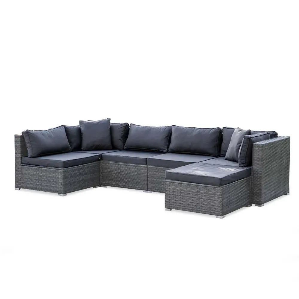 LONDON RATTAN 6 Seater Modular Outdoor Lounge Setting with Ottoman, Grey LONDON RATTAN 6 Seater Modular Outdoor Lounge Setting with Ottoman, Grey