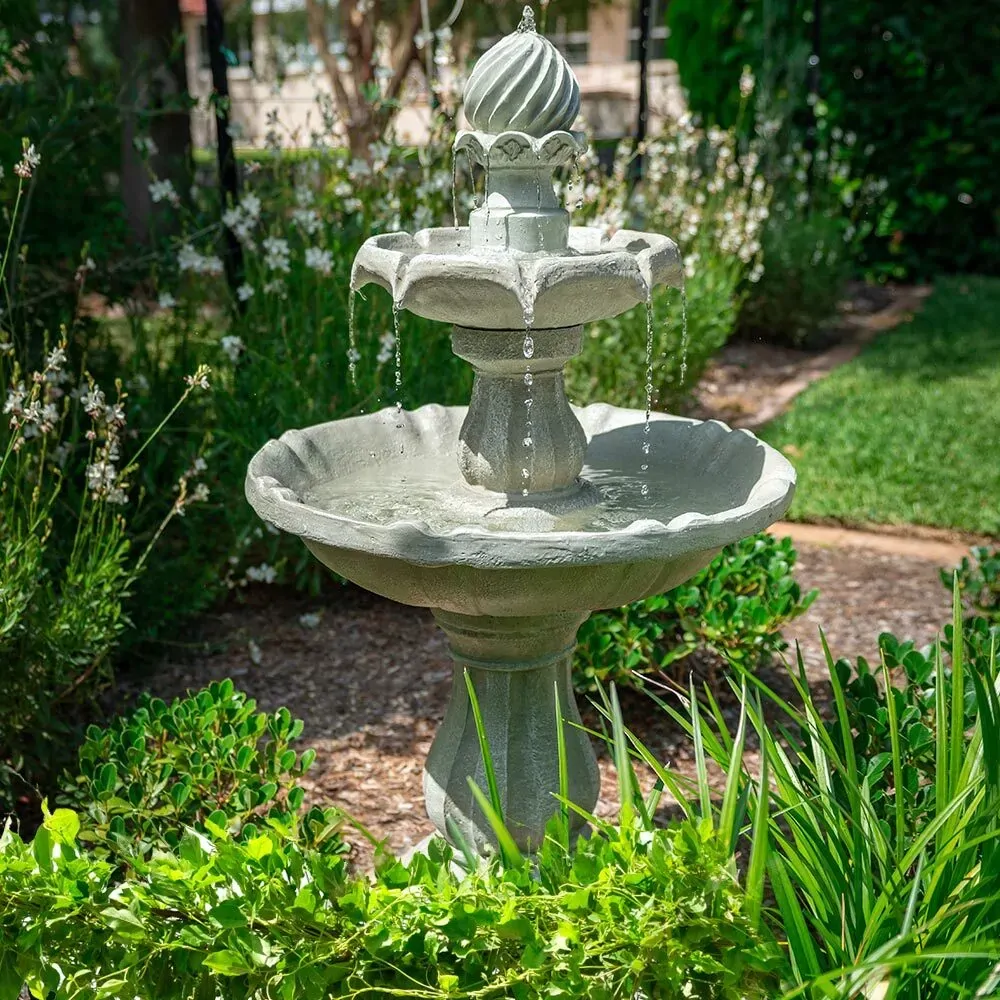PROTEGE 3 Tier Solar Powered Water Feature Fountain Bird Bath - Light Grey PROTEGE 3 Tier Solar Powered Water Feature Fountain Bird Bath - Light Grey