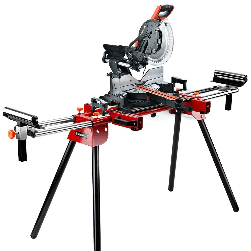 BAUMR-AG 305mm Dual Bevel Sliding Compound Mitre Drop Saw and Adjustable Stand Combo BAUMR-AG 305mm Dual Bevel Sliding Compound Mitre Drop Saw and Adjustable Stand Combo